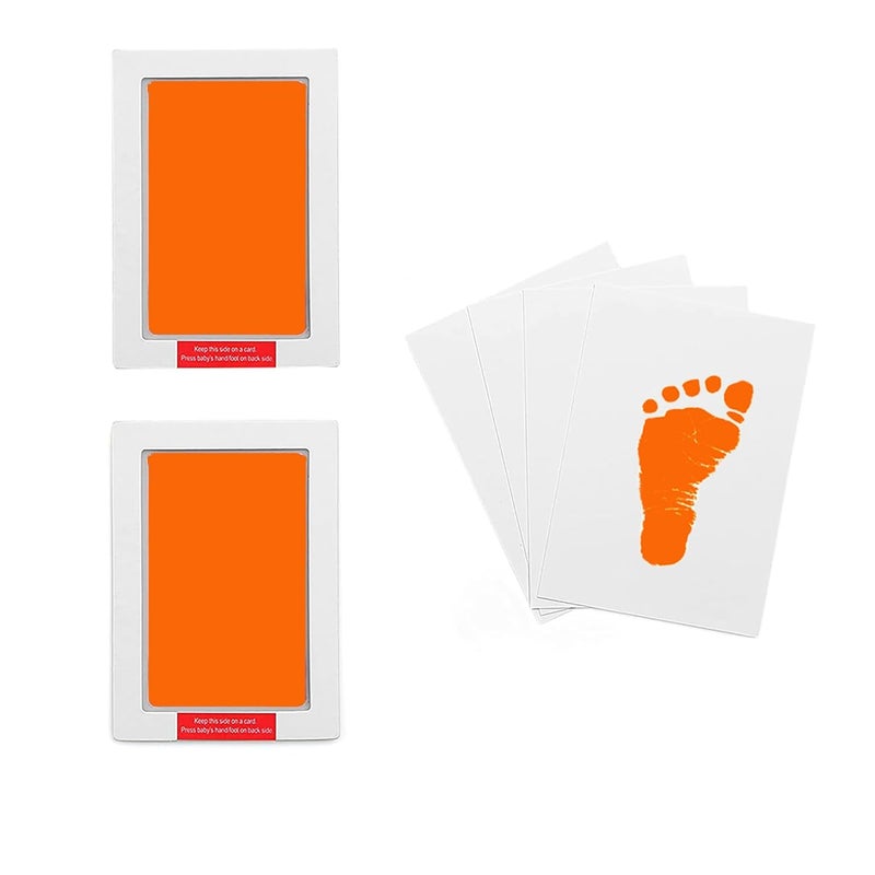 LelonHo 2 Pack Large Inkless Hand and Footprint Kit Clean Touch Ink Pad for Baby Pet Paw Print Kit(2 Orange Ink Pads,4 Imprint Cards) - Image 1